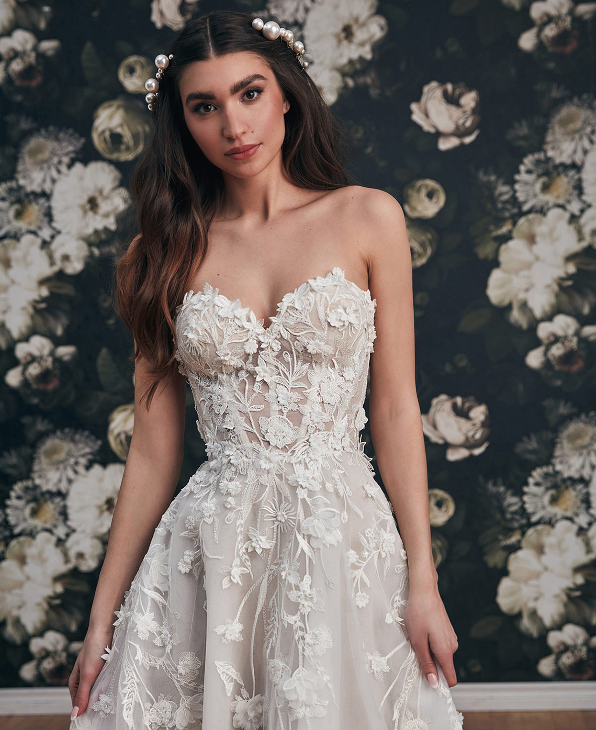 3D Lace Off the Shoulder Wedding Dress with Pockets and A Line Silhouette